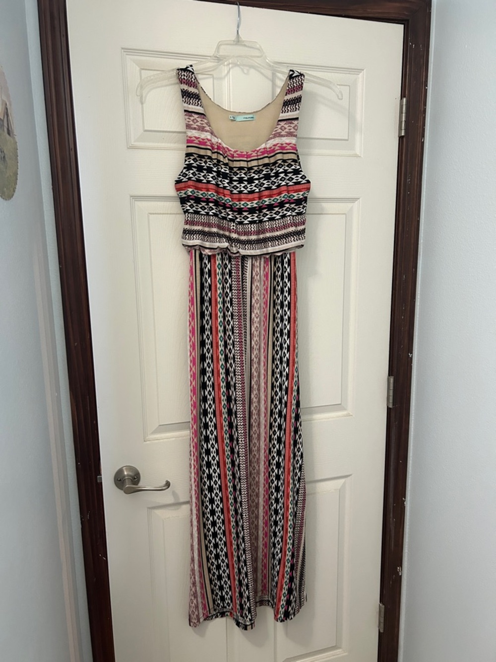 Maurices Striped Aztec Print Maxi Dress in Black, Pink, Teal, & Tan Small